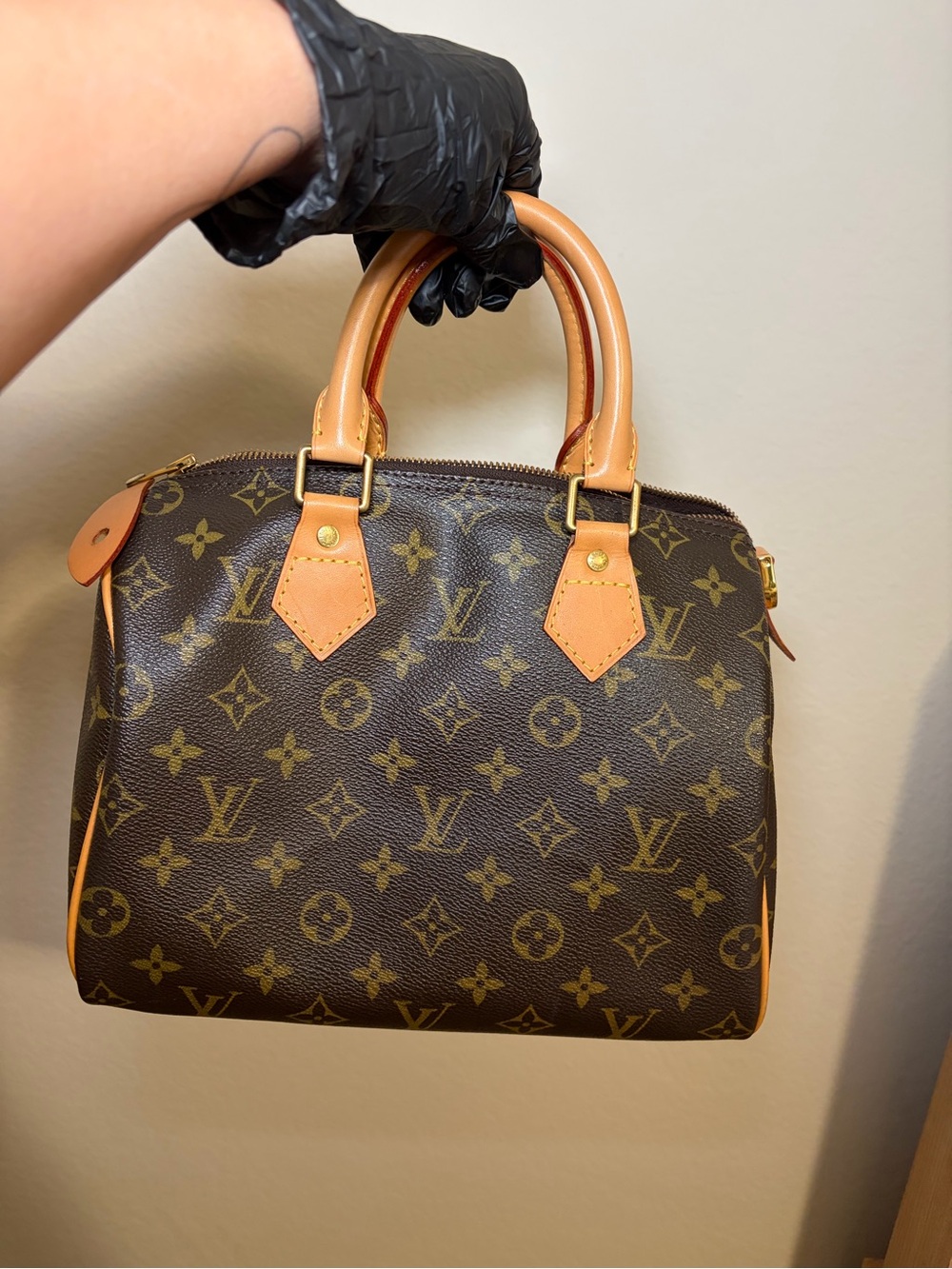 Louis Vuitton Brown Monogram Speedy 25 with Tan Leather Trim
